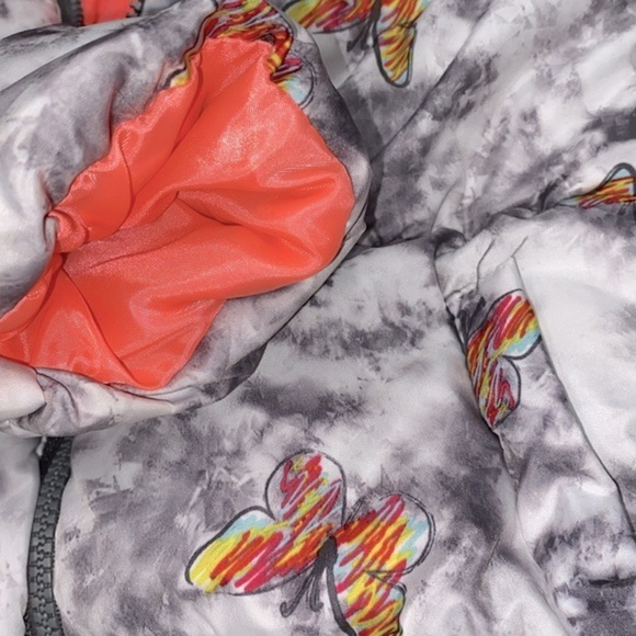 Pink Platinum little girls butterfly print puffy jacket with hood size 6X - Picture 5 of 9